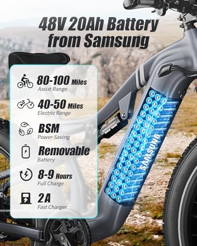 PUCKIPUPPY Electric Bike for Adults, 750W Motor, 48V 20AH Samsung Cells Battery Adult Electric Bicycles, 26" Fat Tire Full Suspension Ebike, 30MPH Beach Mountain E Bike, Shimano 7 Speed, 75Miles Range