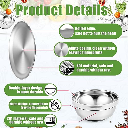 Sunnyray 304 Stainless Steel Plates and Bowls Metal Camping Plates Reusable 13 oz Steel Snack Bowls Dinner Dishes Double Walled Insulated Metal Bowls (10 Sets,8 x 8 Inch)