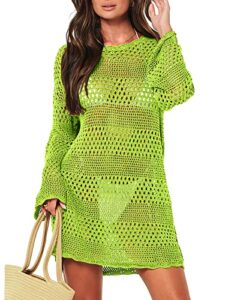anrabess women swimsuit crochet swim cover up summer bathing suit swimwear knit pullover beach dress 958yingguanglv-l