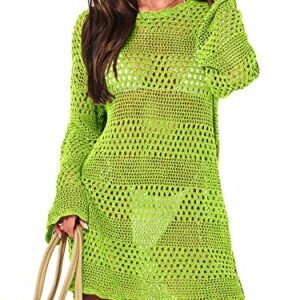 ANRABESS Women Swimsuit Crochet Swim Cover Up Summer Bathing Suit Swimwear Knit Pullover Beach Dress 958yingguanglv-L