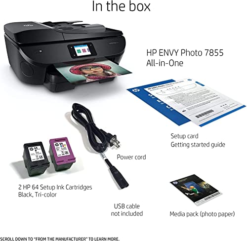 HP Envy Photo 78-55 All-in-One Wireless Color Inkjet Printer - Black -Print Copy Scan Fax - 15 ppm, 4800 x 1200 dpi, 2.65" Touchscreen CGD, 35-Page ADF, Auto 2-Sided Printing, Ethernet, WiFi