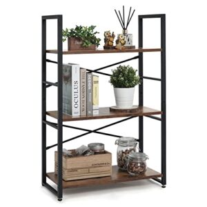 caphaus 3 tier small bookshelf, 24 inch width free standing shelf, bookcase shelf storage organizer, industrial book shelves for home office, living room, rustic oak vintage shelves & metal frame