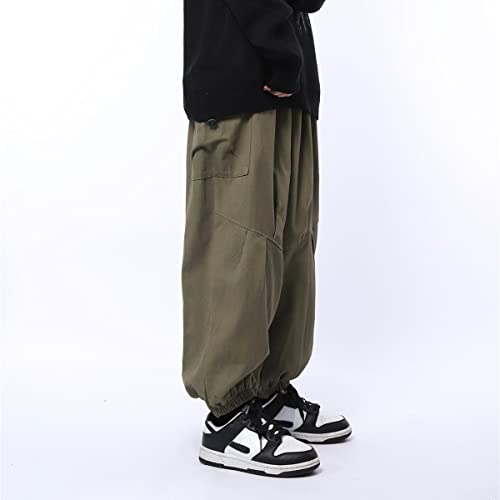 Jumpway Solid Cotton Cargo Pants for Women Relaxed Fit Straight Unisex Parachute Pants with Drawstring Hip Hop Y2K Streetwear Army Green