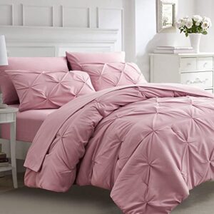 ubauba king size comforter set with sheets-pink 7 pieces pintuck bed in a bag king with comforters, sheets, pillowcases & shams,king bedding sets,(pink,king)