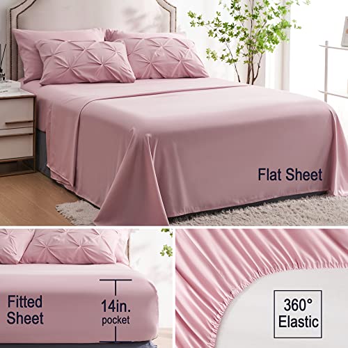 Ubauba King Size Comforter Set with Sheets-Pink 7 Pieces Pintuck Bed in a Bag King with Comforters, Sheets, Pillowcases & Shams,King Bedding Sets,(Pink,King)