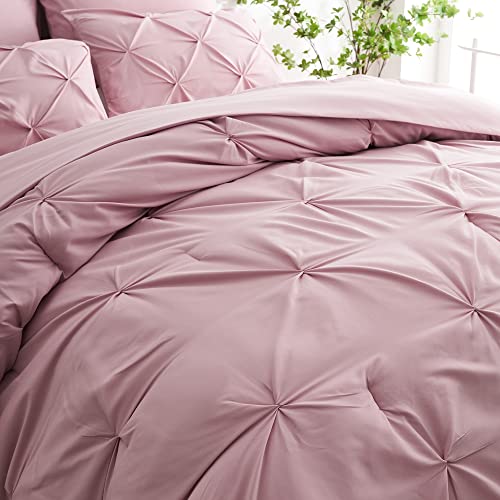 Ubauba King Size Comforter Set with Sheets-Pink 7 Pieces Pintuck Bed in a Bag King with Comforters, Sheets, Pillowcases & Shams,King Bedding Sets,(Pink,King)