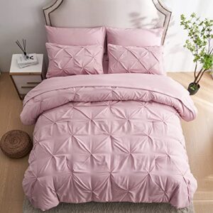 Ubauba King Size Comforter Set with Sheets-Pink 7 Pieces Pintuck Bed in a Bag King with Comforters, Sheets, Pillowcases & Shams,King Bedding Sets,(Pink,King)