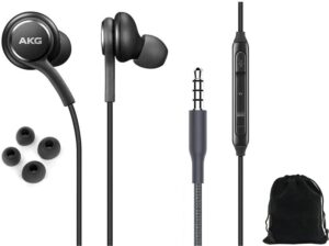 ellogear 2023 oem earbuds stereo headphones for samsung galaxy s10 s10e plus a31 a71 cable - designed by akg - with microphone and volume buttons (black) with carrying pouch