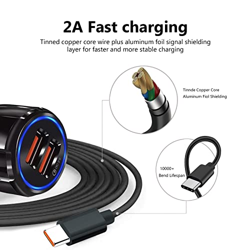 Fast Car Charger & 5ft USB Type C Charging Cable Cord fit for TCL Flip Pro 10L 20 SE 30, Cricket Influence Icon 2/3, Cricket Ovation 2 Debut Dream, ATT Calypso 2 Radiant Max, Sonim XP3 Plus XP8 Phone