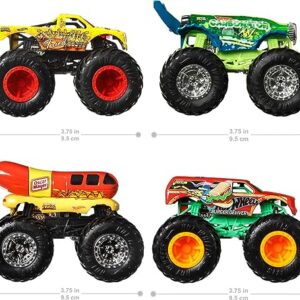 Hot Wheels Monster Trucks, 1:64 Scale Monster Trucks Toy Trucks, Set of 4, Giant Wheels, Favorite Characters and Cool Designs