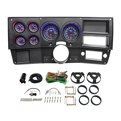 GlowShift 6-Gauge Cluster Package Compatible with Chevrolet Chevy K5 Blazer 1973-1991 - Black 7 Color Speedo, Tach, Oil Pressure, Water Temp, Fuel Level & Volt Gauges - Direct Fit Dashboard Panel Pod