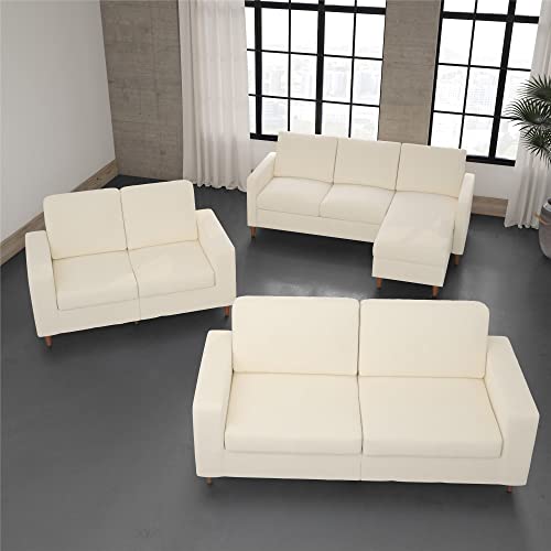 DHP Liah 3-Seater Sofa with Pocket Spring Cushions, Ivory