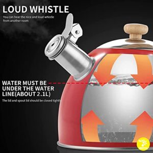 Tea Kettle Stove Top Stainless Steel Teapot Whistling Teakettle, Tea Pots for Stove Top With Wood Pattern Handle, Gas Electric Applicable, 2.5 Liter red