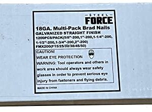 Steel Force FMX200 18 Gauge Brads Mixed 5/8",1",1-1/4",1-1/2",1-3/4",2", 200-Count each size, 1,200-Pack