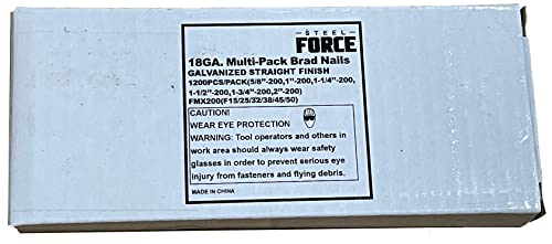 Steel Force FMX200 18 Gauge Brads Mixed 5/8",1",1-1/4",1-1/2",1-3/4",2", 200-Count each size, 1,200-Pack