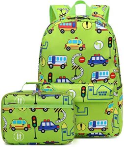 camtop backpack for kids boys preschool backpack with lunch box toddler kindergarten school bookbag set (age 3-9,car printing)