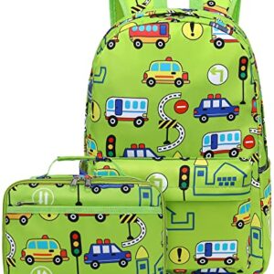 CAMTOP Backpack for Kids Boys Preschool Backpack with Lunch Box Toddler Kindergarten School Bookbag Set (Age 3-9,Car Printing)