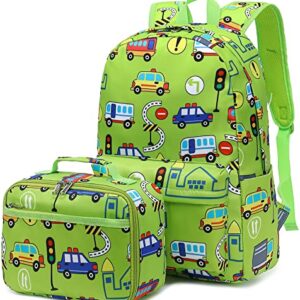 CAMTOP Backpack for Kids Boys Preschool Backpack with Lunch Box Toddler Kindergarten School Bookbag Set (Age 3-9,Car Printing)