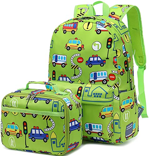 CAMTOP Backpack for Kids Boys Preschool Backpack with Lunch Box Toddler Kindergarten School Bookbag Set (Age 3-9,Car Printing)