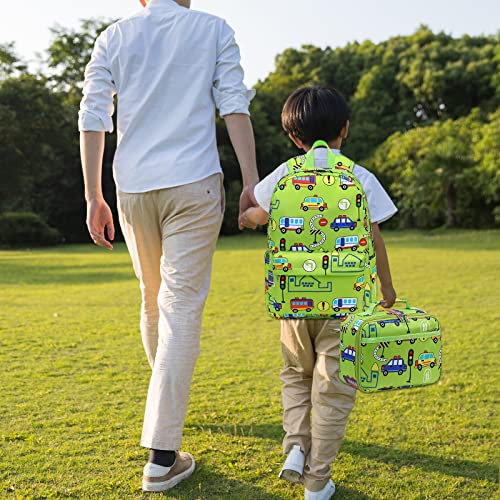 CAMTOP Backpack for Kids Boys Preschool Backpack with Lunch Box Toddler Kindergarten School Bookbag Set (Age 3-9,Car Printing)