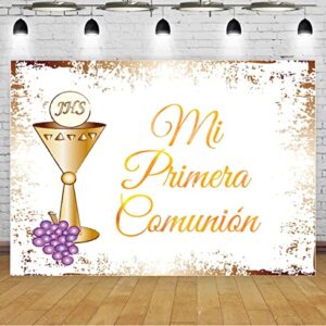 Holy Communion Party Backdrop Photograph Mi Primera Comunion Purple Grapes Background God Bless Decor Prop Photozone Photo Studio Banner Vinyl (7ft×5ft)