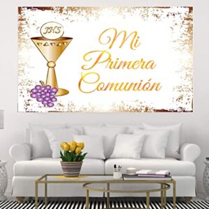 Holy Communion Party Backdrop Photograph Mi Primera Comunion Purple Grapes Background God Bless Decor Prop Photozone Photo Studio Banner Vinyl (7ft×5ft)