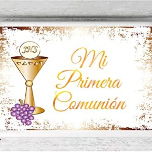 Holy Communion Party Backdrop Photograph Mi Primera Comunion Purple Grapes Background God Bless Decor Prop Photozone Photo Studio Banner Vinyl (7ft×5ft)