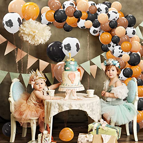 130pcs Party Cow Balloons Garland Arch Kit - Mixed Brown Black Cow Print Balloons for Western Cowboy Cowgirl Themed Party Baby Shower Farm Birthday Party Decoration Supplies