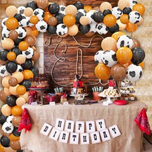 130pcs party cow balloons garland arch kit - mixed brown black cow print balloons for western cowboy cowgirl themed party baby shower farm birthday party decoration supplies
