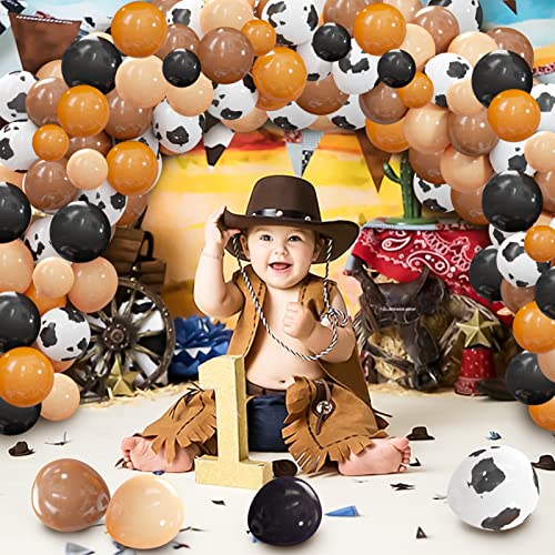 130pcs Party Cow Balloons Garland Arch Kit - Mixed Brown Black Cow Print Balloons for Western Cowboy Cowgirl Themed Party Baby Shower Farm Birthday Party Decoration Supplies