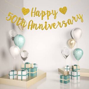 Talorine Happy 50th Anniversary Banner, 50th Wedding Anniversary, 50th Birthday, 50 Years Loved Party Decorations (Gold Glitter)