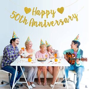 Talorine Happy 50th Anniversary Banner, 50th Wedding Anniversary, 50th Birthday, 50 Years Loved Party Decorations (Gold Glitter)