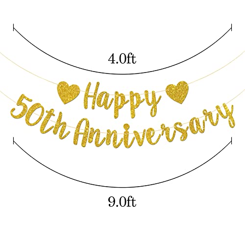 Talorine Happy 50th Anniversary Banner, 50th Wedding Anniversary, 50th Birthday, 50 Years Loved Party Decorations (Gold Glitter)