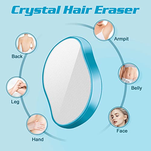 Crystal Hair Eraser for Women and Men, Reusable Crystal Hair Remover Device Magic Painless Exfoliation Hair Removal Tool, Magic Hair Eraser for Back Arms Legs(Blue)