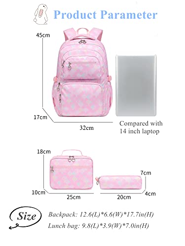 3Pcs Gradient Girls Backpacks Bookbags Set for School with Matching Insulated Lunchbox and Pencil Case