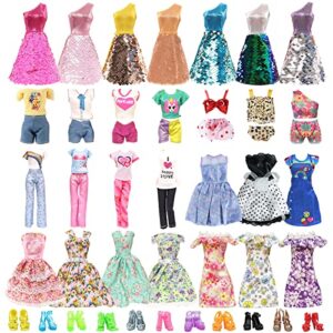 25 pcs doll clothes for 11.5 inch girl doll including 3 flower dress 2 seqien dress 3 casual wear 2 fashion dress 2 swimwear 10 pair of shoes birthday for girls style in random