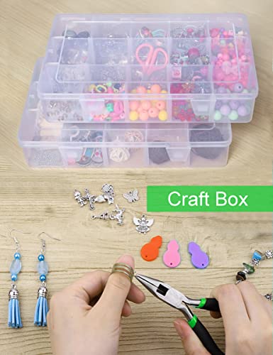 Tnqhuq Plastic Organizer Box Craft Box Bead Organizer Tackle Box Organizer 2 Pack 15 Large Grids Clear Craft Storage Box Snackle Box Container Washi Tape Organizer