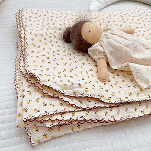 BuLuTu Cotton 4 Layers Muslin Kids Blanket with Sweet Daisy Flowers Baby Crib Nursery Throw Blanket Cradle Thin Quilt for Boys,Girls,Toddler Breathable, Durable Security Blanket 47x51’’