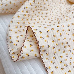 BuLuTu Cotton 4 Layers Muslin Kids Blanket with Sweet Daisy Flowers Baby Crib Nursery Throw Blanket Cradle Thin Quilt for Boys,Girls,Toddler Breathable, Durable Security Blanket 47x51’’