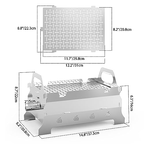 Onlyfire Portable Propane Gas Grill, Stainless Steel Camping Grill Detachable Tabletop BBQ Grill with Handles and Hose for Outdoor Cooking, Camping and Garden