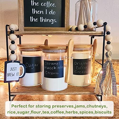 Set of 3 Airtight Glass Jars with Bamboo Lids and Spoons - 20oz Decorative and Durable Borosilicate Glass Canisters Perfect for Storing Coffee Beans,Tea,Flour,Sugar,Nuts,Candy,Bath Salts and More