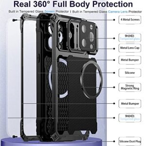 for iPhone 14 Pro Case Metal,with MagSafe [10FT Military-Grade Protection][Built-in Camera Ring Stand] [Built-in 9H Glass Camera Lens & Screen Protection] Protective Rugged Heavy Duty Case (Black)