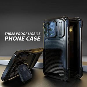 for iPhone 14 Pro Case Metal,with MagSafe [10FT Military-Grade Protection][Built-in Camera Ring Stand] [Built-in 9H Glass Camera Lens & Screen Protection] Protective Rugged Heavy Duty Case (Black)