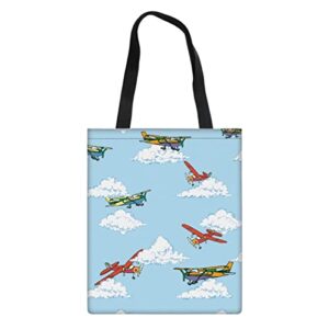 costaric canvas tote bag for women butterfly sunflower print bags for woman beach bag, reusable grocery bags,aircraft