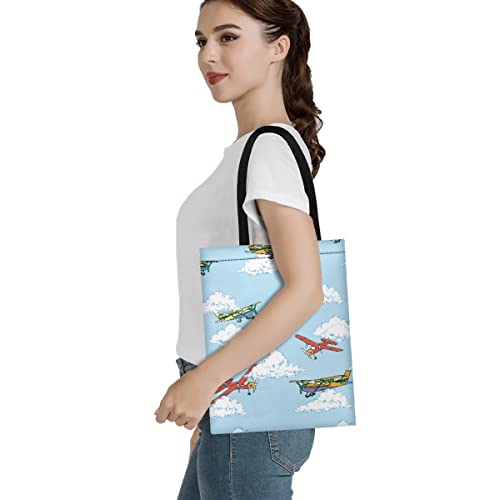 Costaric Canvas Tote Bag for Women butterfly Sunflower Print Bags for woman Beach Bag, Reusable Grocery Bags,aircraft
