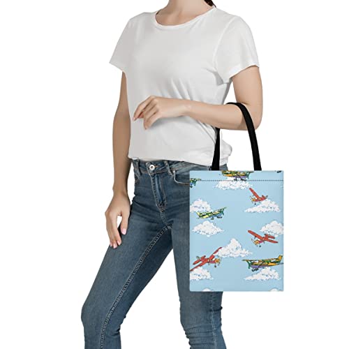 Costaric Canvas Tote Bag for Women butterfly Sunflower Print Bags for woman Beach Bag, Reusable Grocery Bags,aircraft