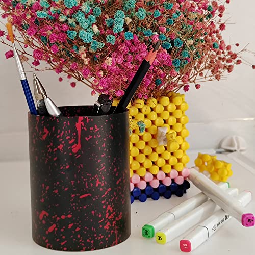 HAODEXING Pen Holder Pencil Holder for Desk, Metal desk pen holder, Makeup Brush Holder, pencil cup, pen organizer for desk, for Office, School, Home (Brown spot)