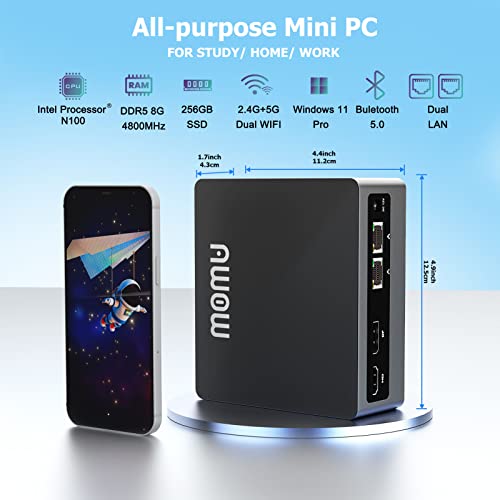 AWOW Mini PC Intel Gen12 N100 Quad Core 3.40GHz, 8GB DDR5 4800MHz 256GB M.2 SSD Windows 11 Pro Mini Desktop Computer, Micro PC Dual Display HDMI DP 4K@60Hz Dual Gigabit Ethernet, WiFi5/BT5.2/USB3.0