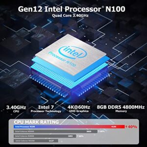 AWOW Mini PC Intel Gen12 N100 Quad Core 3.40GHz, 8GB DDR5 4800MHz 256GB M.2 SSD Windows 11 Pro Mini Desktop Computer, Micro PC Dual Display HDMI DP 4K@60Hz Dual Gigabit Ethernet, WiFi5/BT5.2/USB3.0