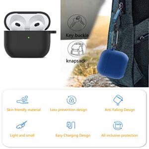 Geeice Airpods 3rd Generation Case with Cleaner kit, 2 in 1 Soft Silicone 2021 AirPods 3 Full Protective Cases Cover with Cleaning Pen and Keychain for Women Men Front LED Visible, Black